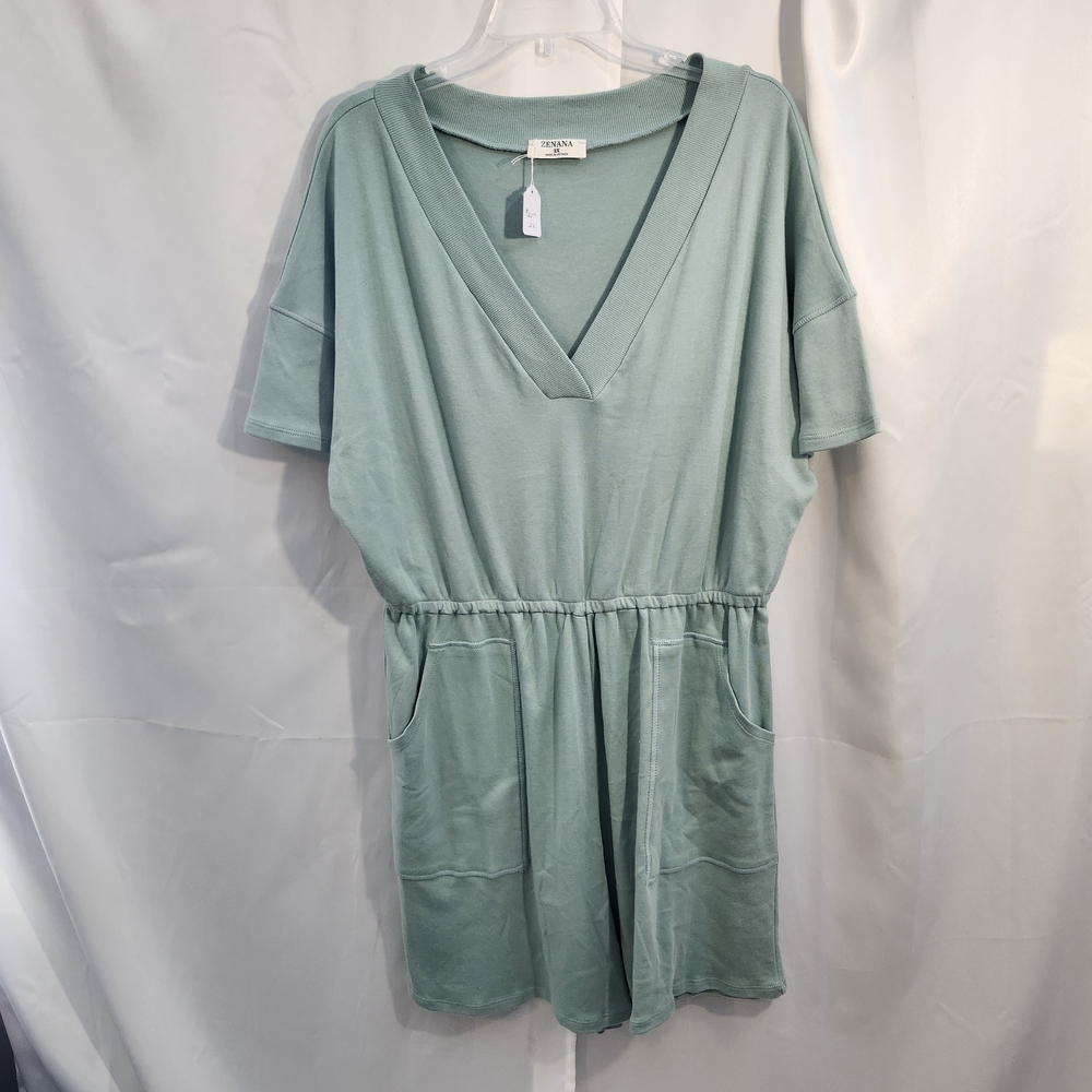 Zenana Outfitters Sage Green Short Sleeve V-Neck Romper